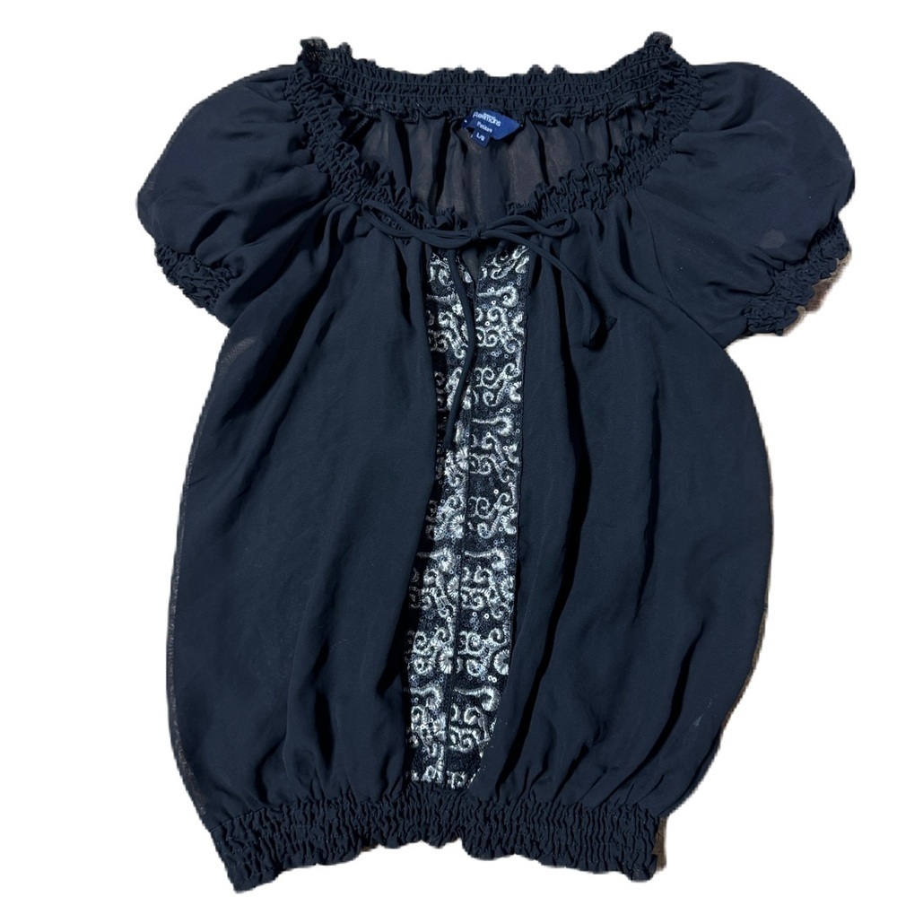 _Reitman’s  Petite Blouse - Sheer Black with Silver Detailing - Size Large $16_